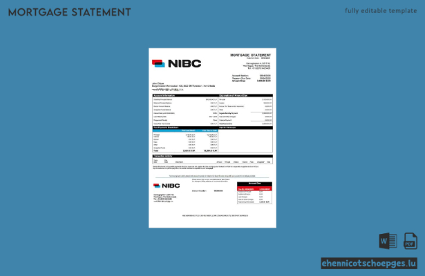 Beispiel eines Hypothekenauszugs der NIBC Bank (Niederlande) als Word- und PDF-Datei (Vorschau)